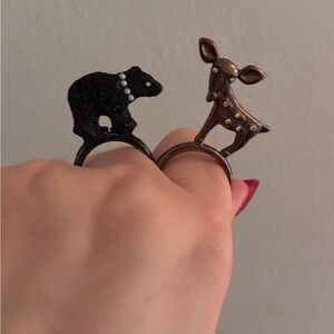 Betsey Johnson Dark Forest Deer & Bear Rings